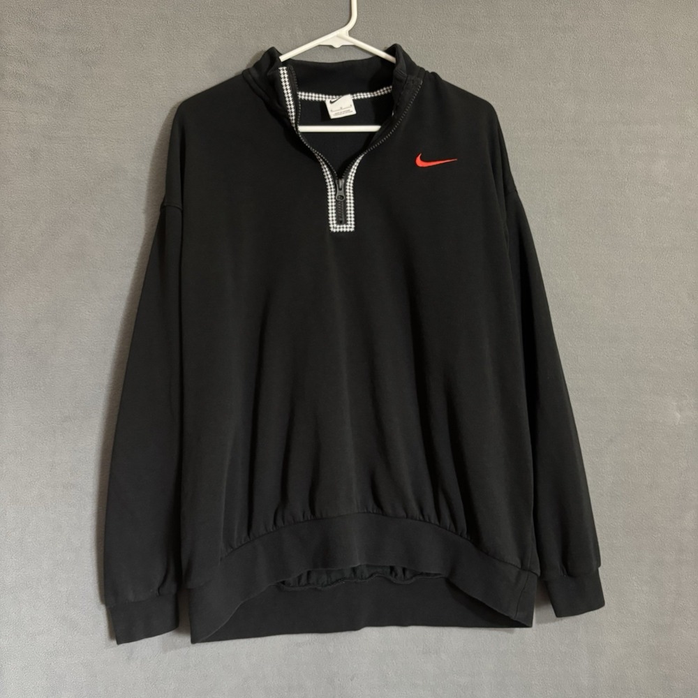 Nike Y2K Men's M Pullover Quarter Zip Black‎ Houndstooth Swish Logo White Tag